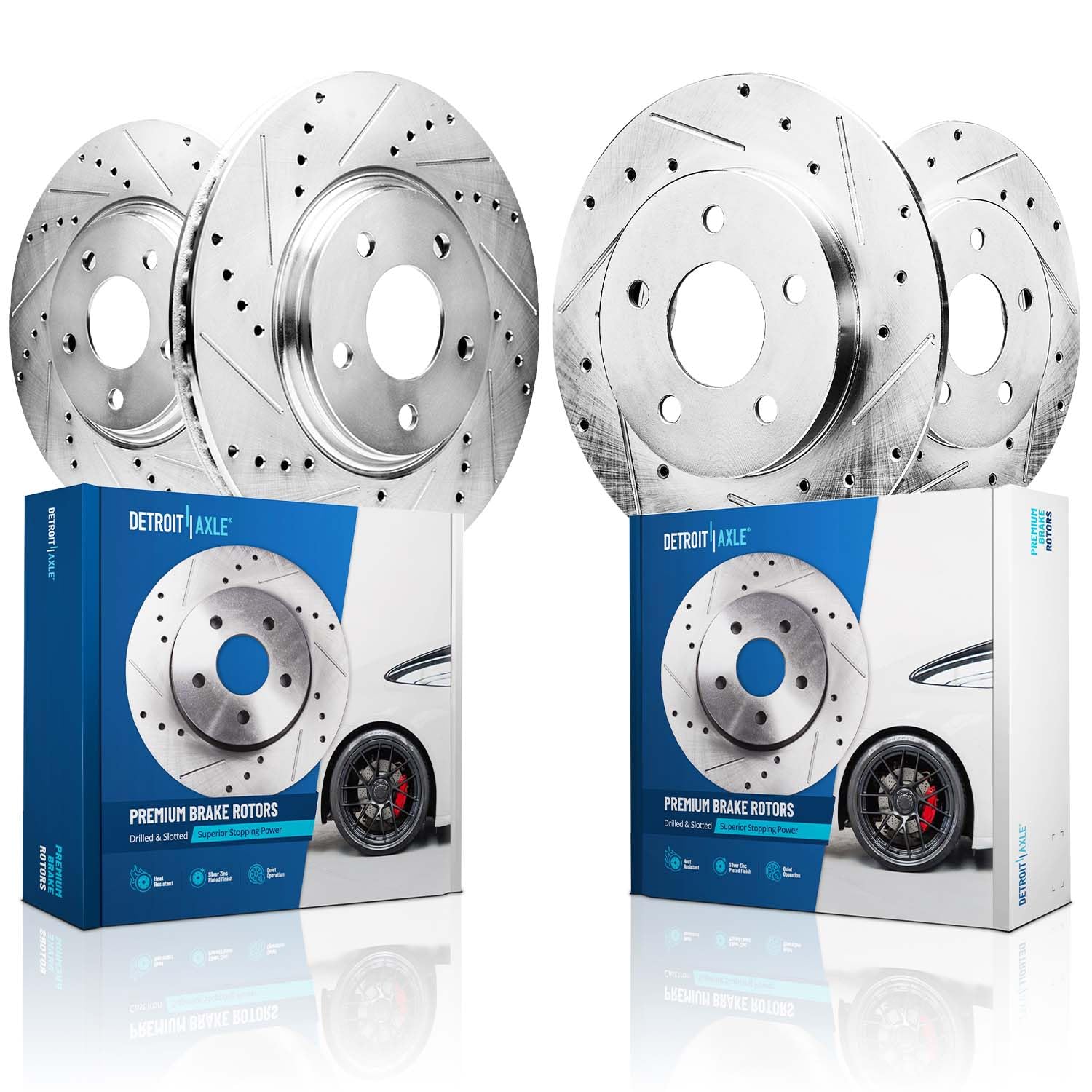 4pc Front & Rear Drilled and Slotted Brake Rotors Kit