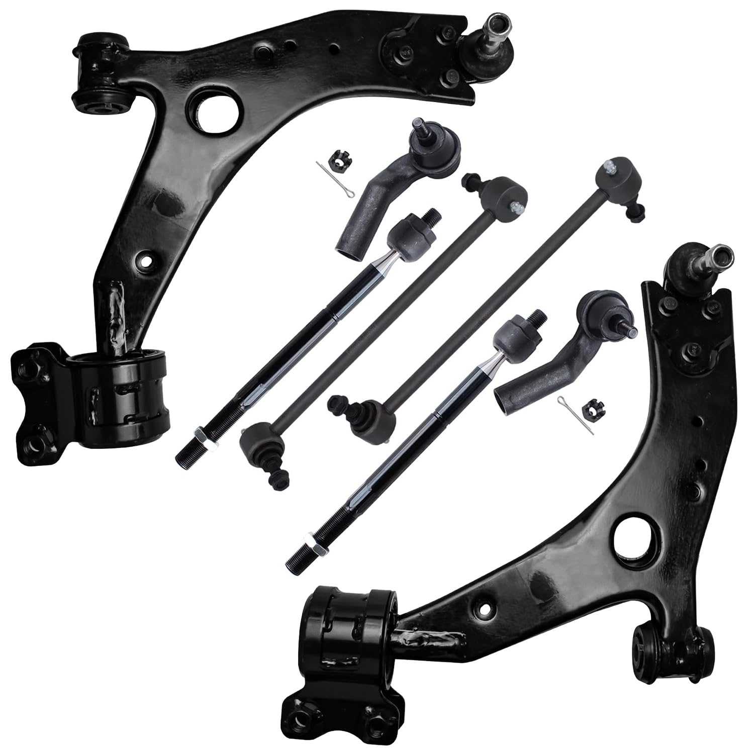 8pc Front Lower Control Arms Inner Outer Tie Rods Sway Bar Links Suspension Kit