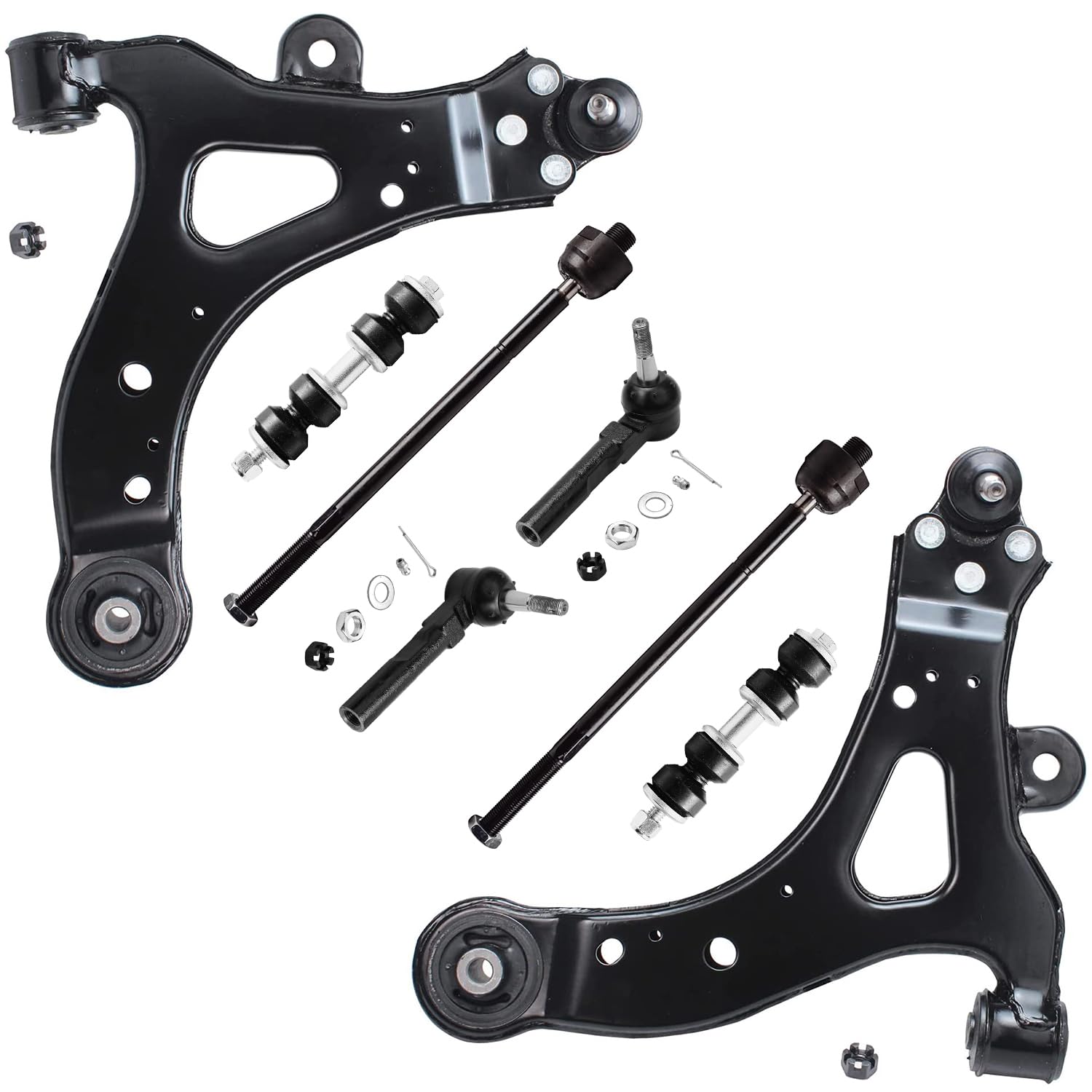 8pc Front Lower Control Arms Inner Outer Tie Rods Sway Bar Links Suspension Kit
