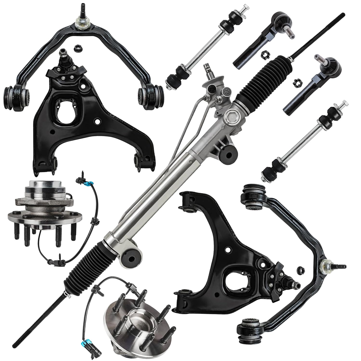 11pc Power Steering Rack and Pinion Lower Control Arms Suspension Kit