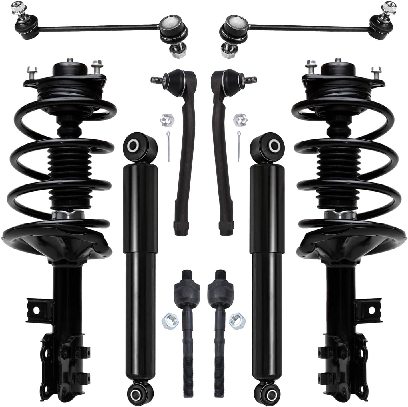 10pc Front Struts Rear Shocks Sway Bar Links Tie Rods Suspension Kit