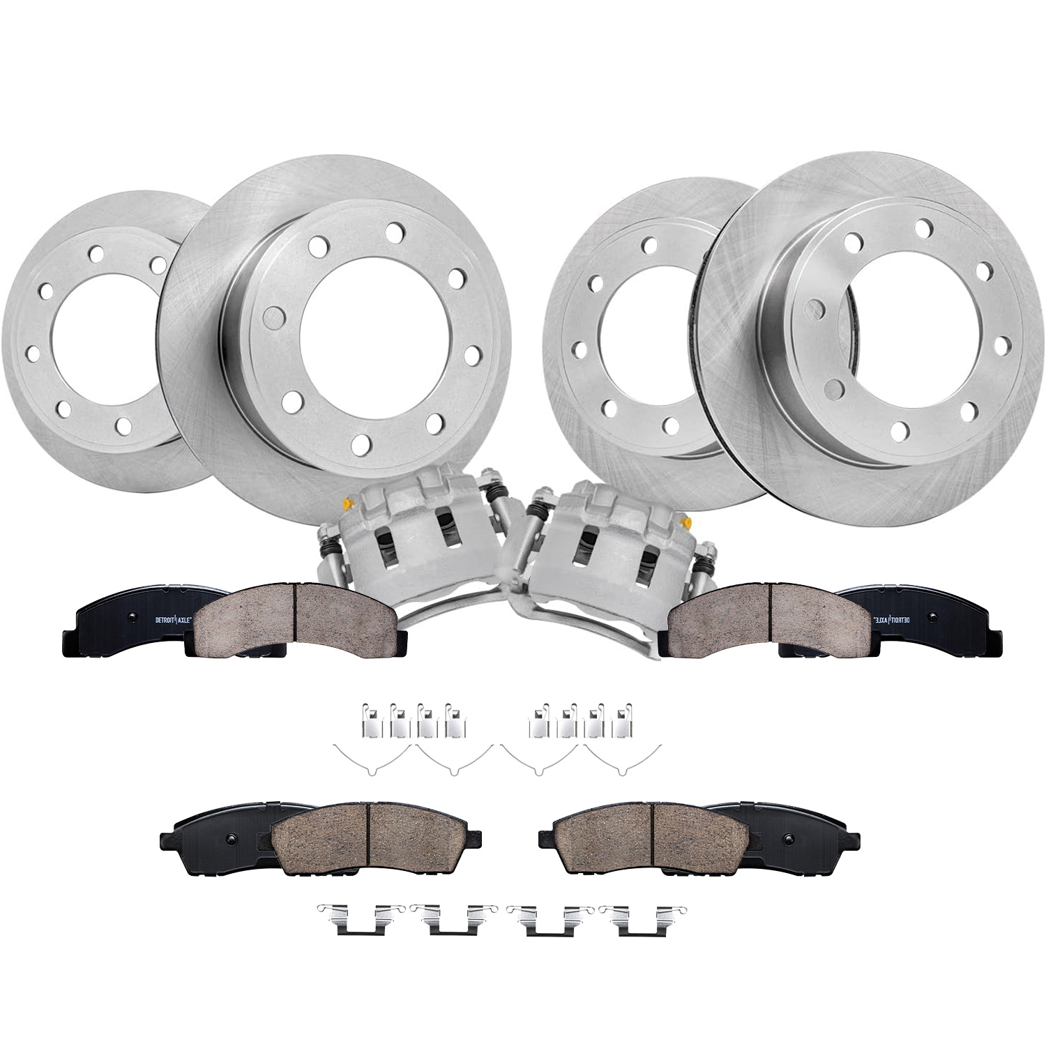 10pc Front & Rear Disc Rotors Calipers Ceramic Brake Pads Kit