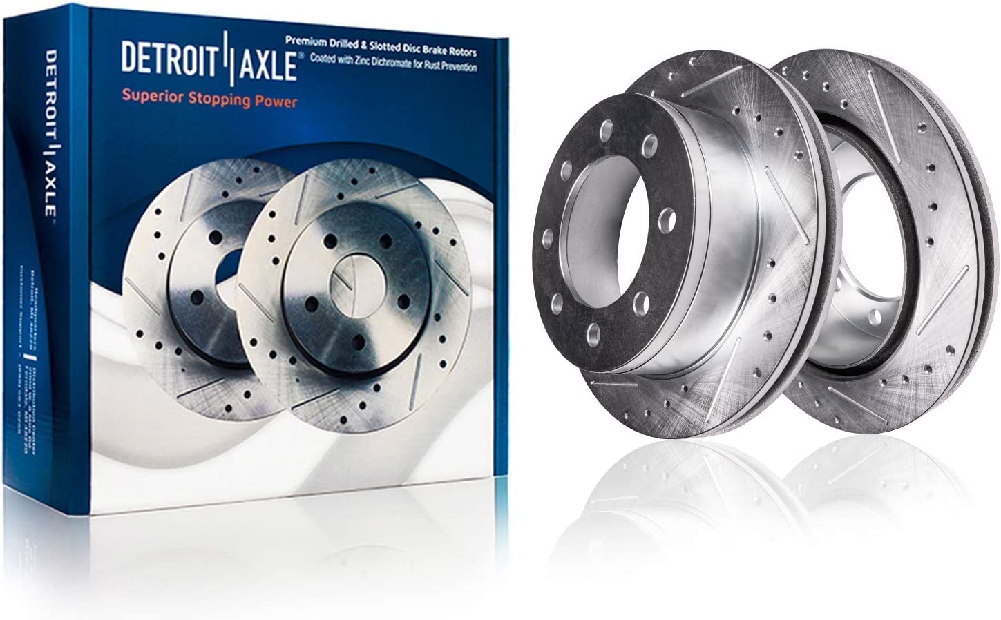 1999 Ford F-250 Super Duty - Detroit Axle 10pc Front & Rear Drilled Slotted Rotors Calipers Ceramic Brake Pads Kit - 4