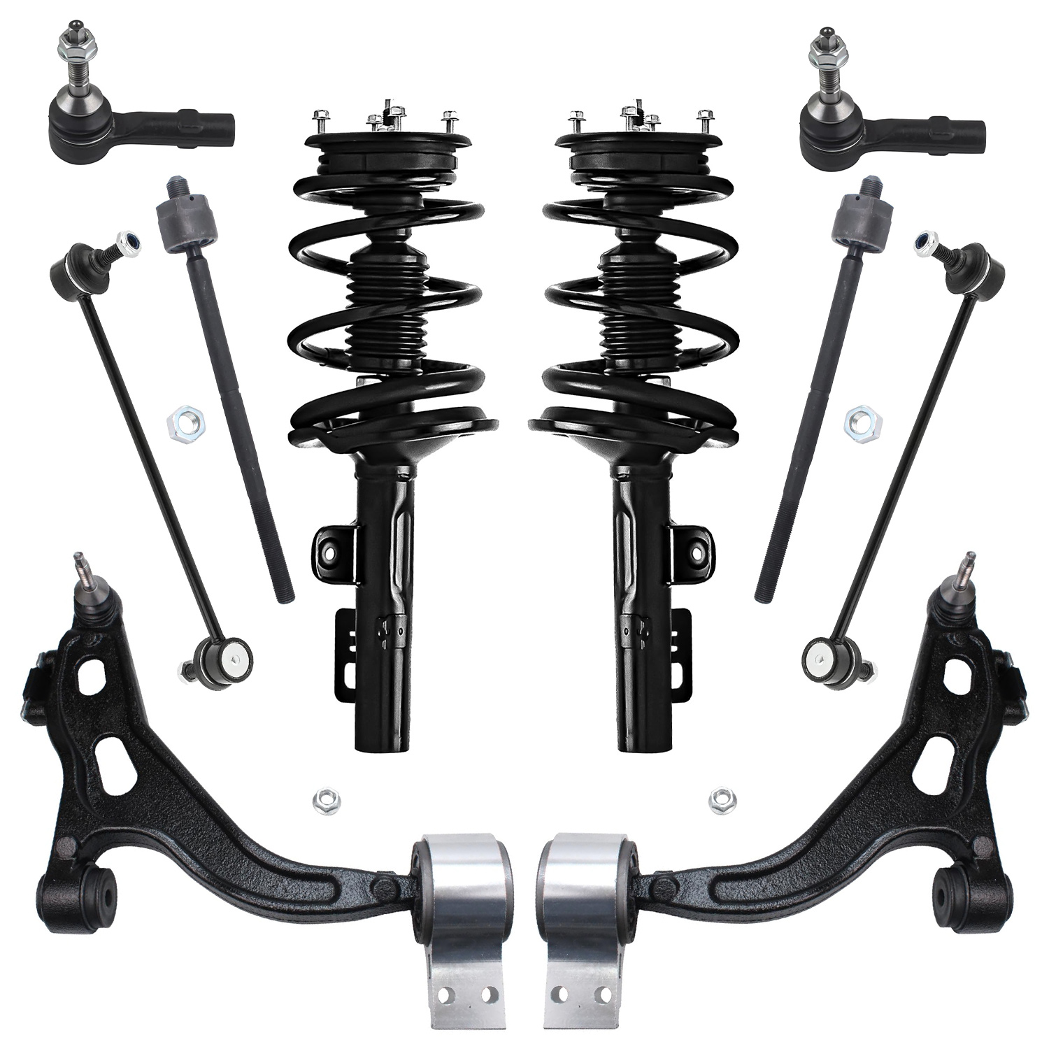 10pc Front Struts Lower Control Arms Sway Bar Links Tie Rods Suspension Kit