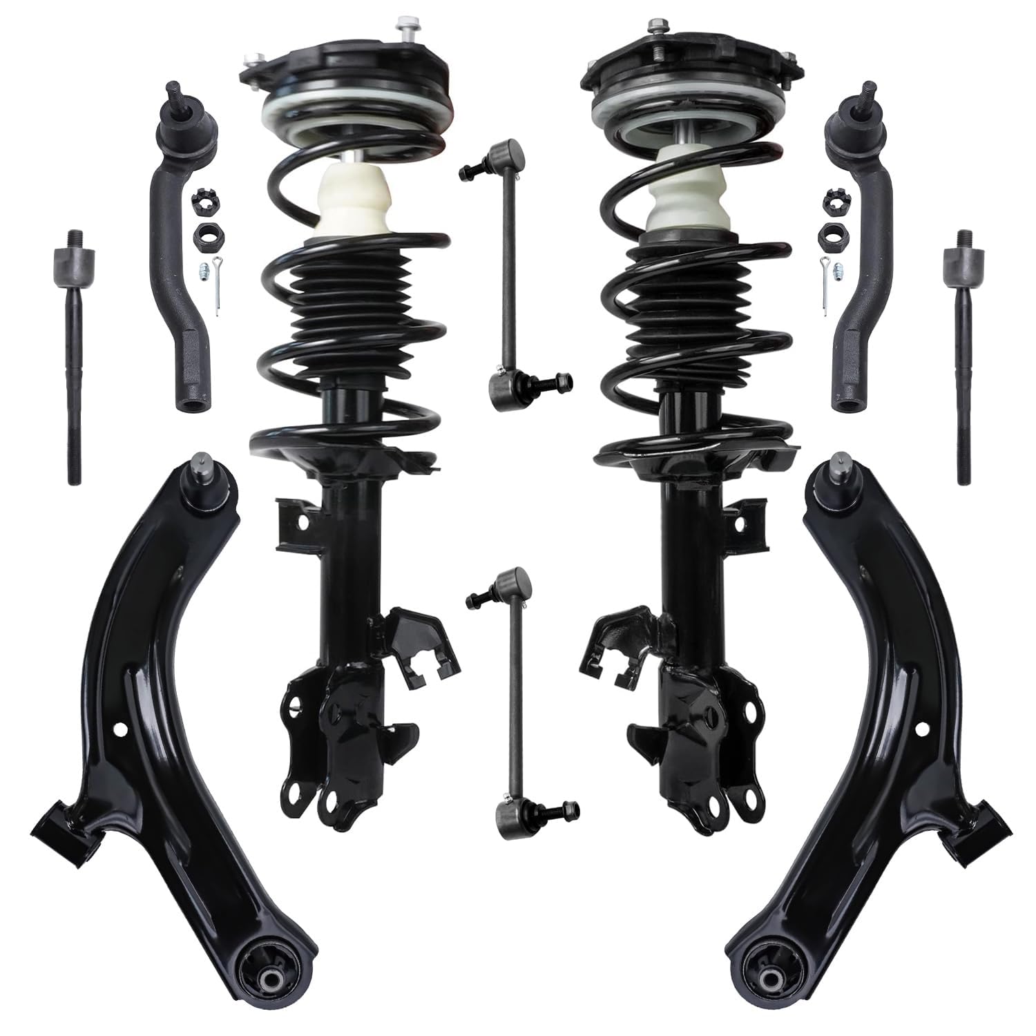 10pc Front Struts Lower Control Arms Tie Rods Sway Bar Links Suspension Kit
