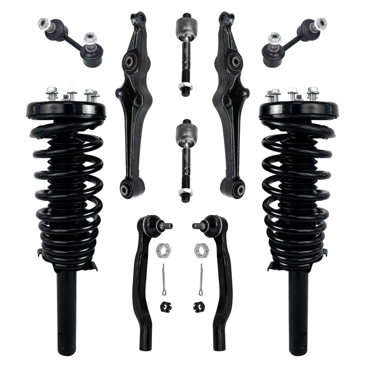 10pc Front Struts Control Arms Tie Rods Sway Bar Links Suspension Kit