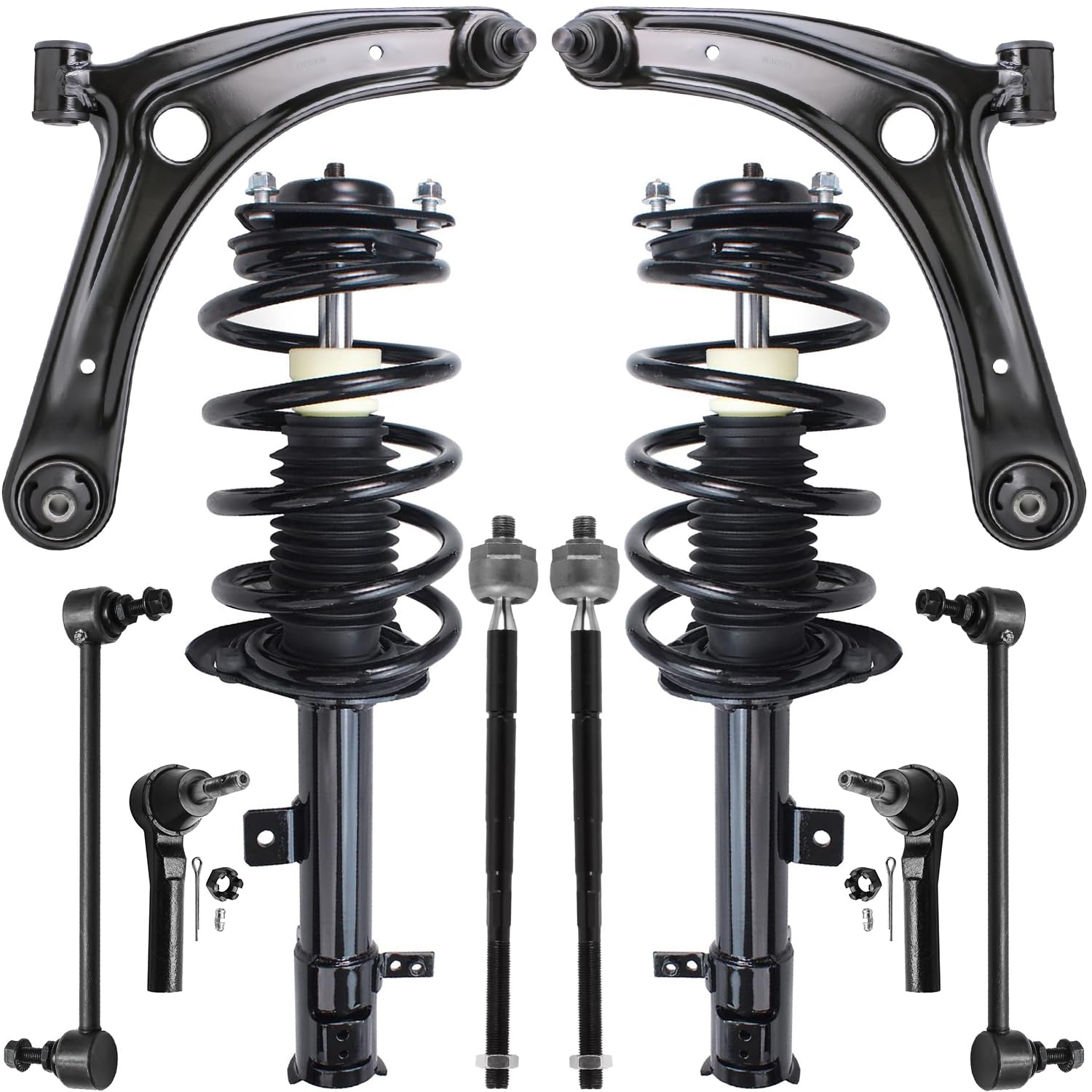 10pc Front Struts Lower Control Arms Tie Rods Sway Bar Links Suspension Kit