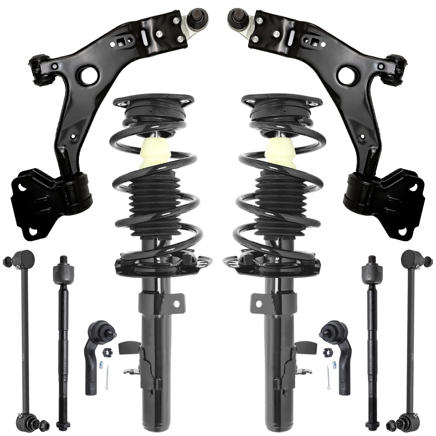 10pc Front Struts Lower Control Arms Sway Bar Links Tie Rods Suspension Kit