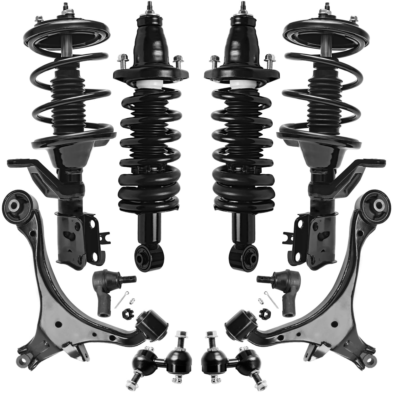 10pc Front & Rear Struts Lower Control Arms Outer Tie Rods Suspension Kit