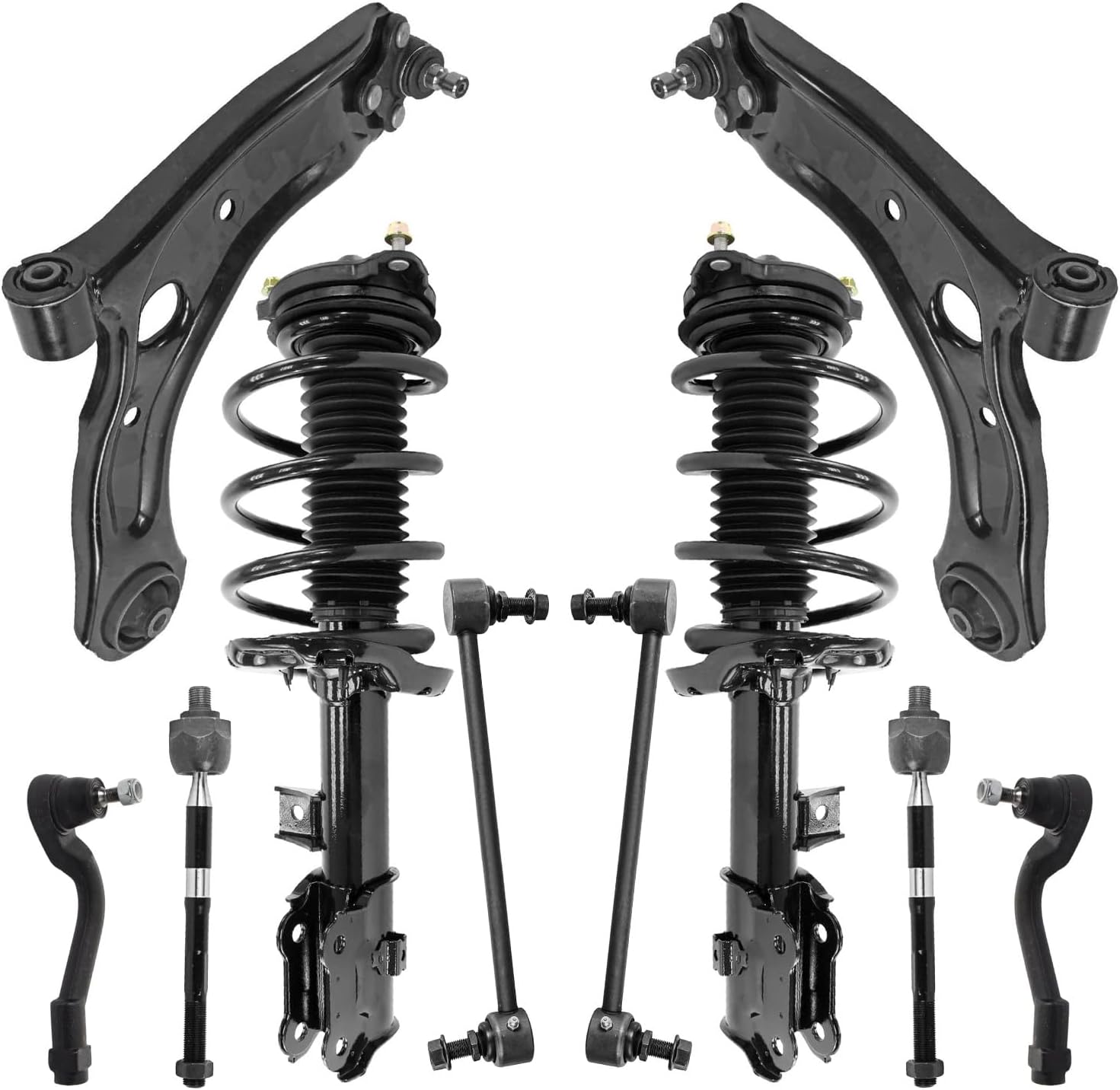 10pc Front Struts Lower Control Arms Sway Bar Links Tie Rods Suspension Kit