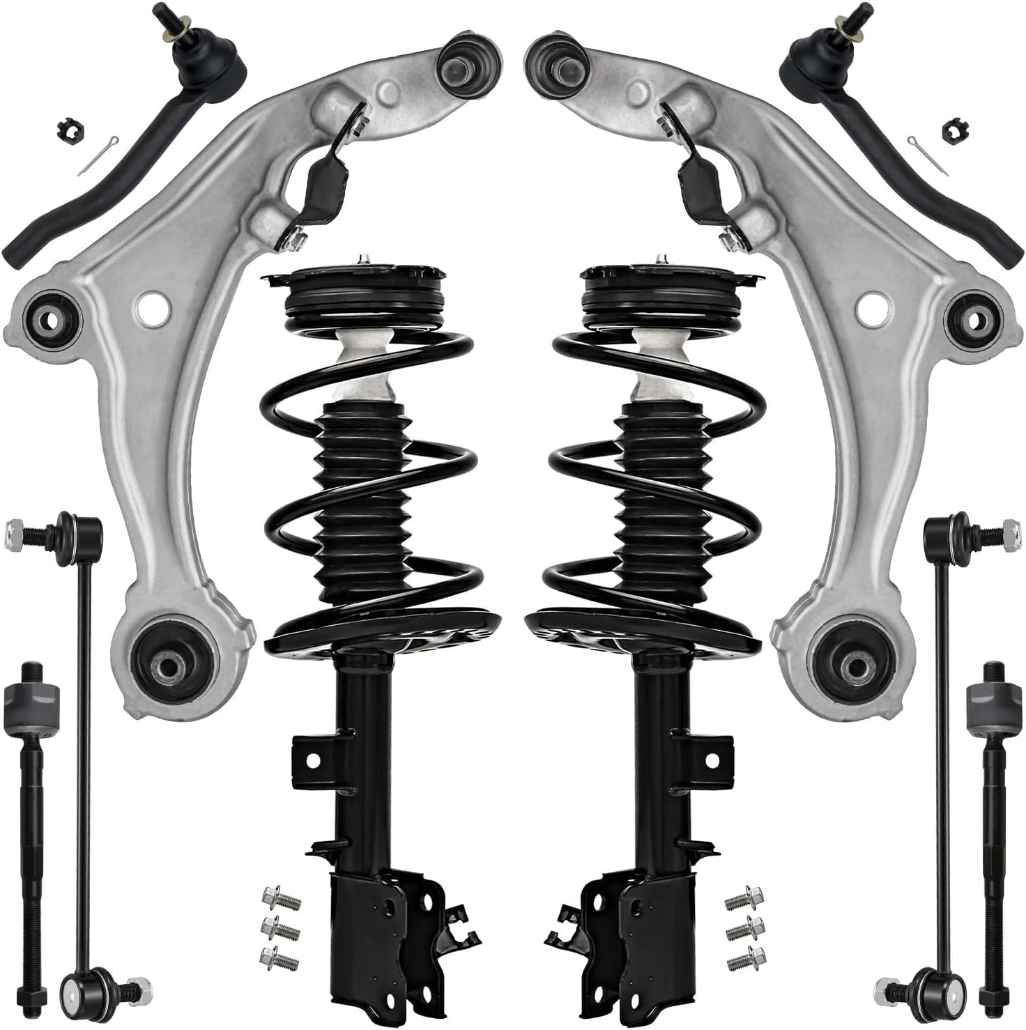 10pc Front Struts Lower Control Arms Sway Bar Links Tie Rods Suspension Kit