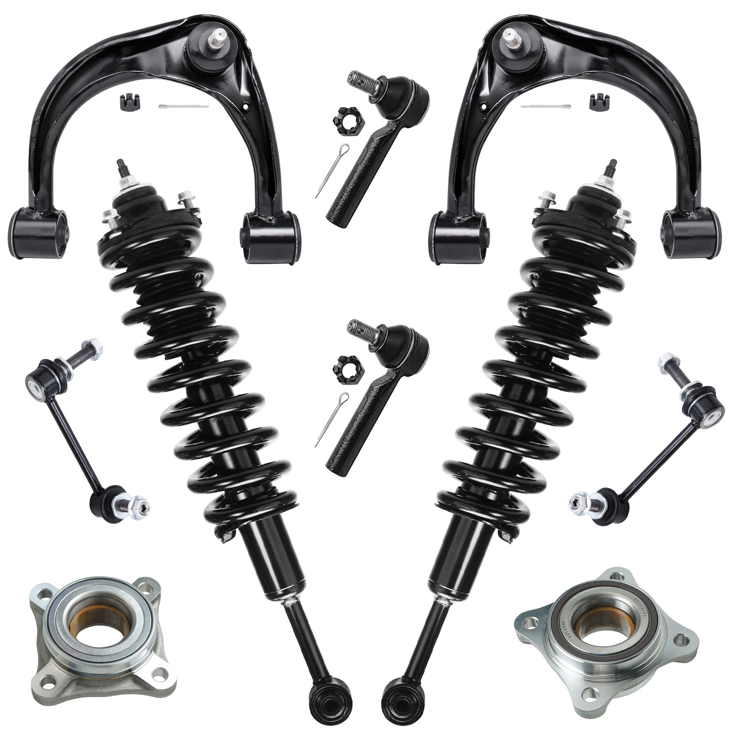 10pc Front Struts Upper Control Arms Wheel Hub and Bearings Suspension Kit
