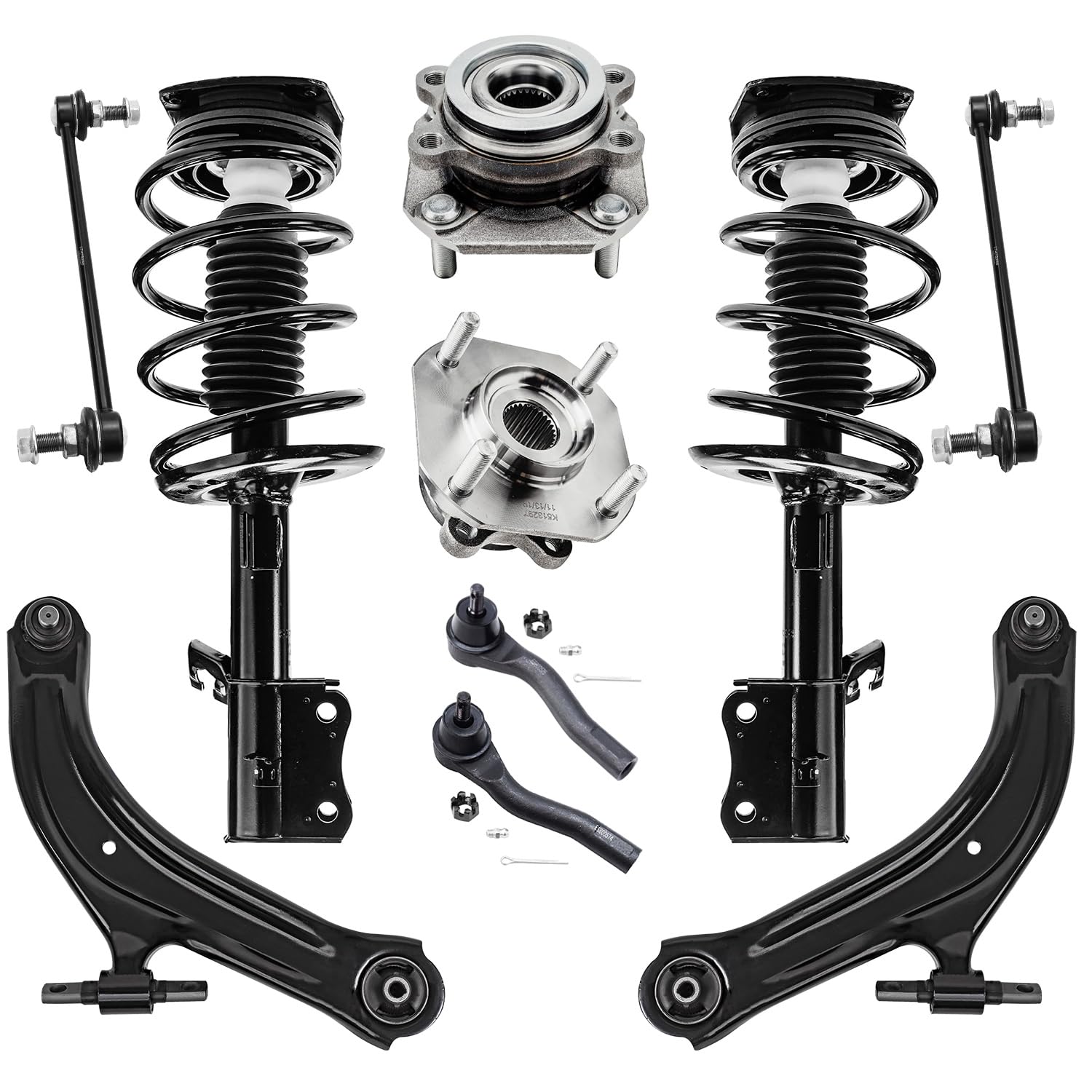 10pc Front Struts Control Arms Wheel Hub and Bearings Tie Rods Suspension Kit