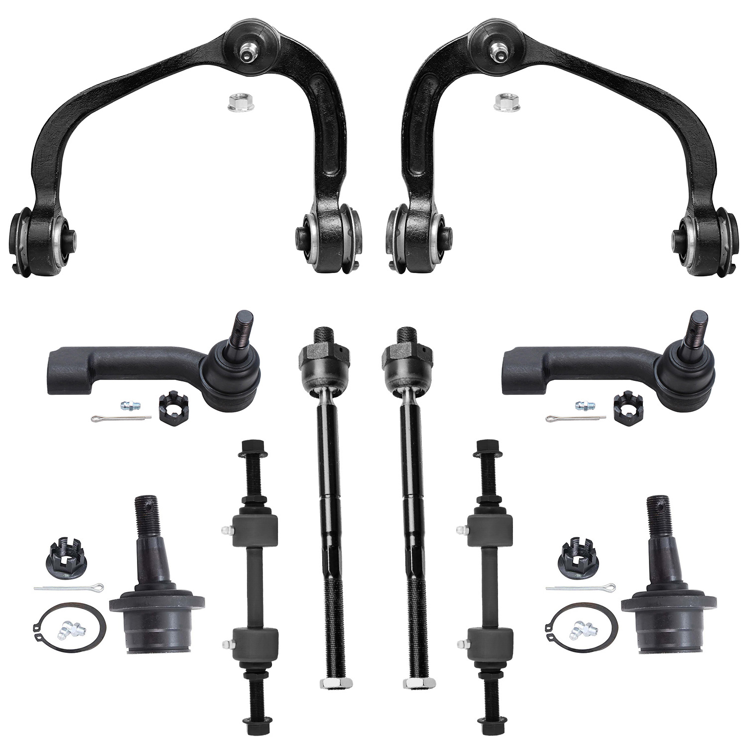 10pc Front Upper Control Arms Ball Joints Tie Rods Sway Bar Links Suspension Kit