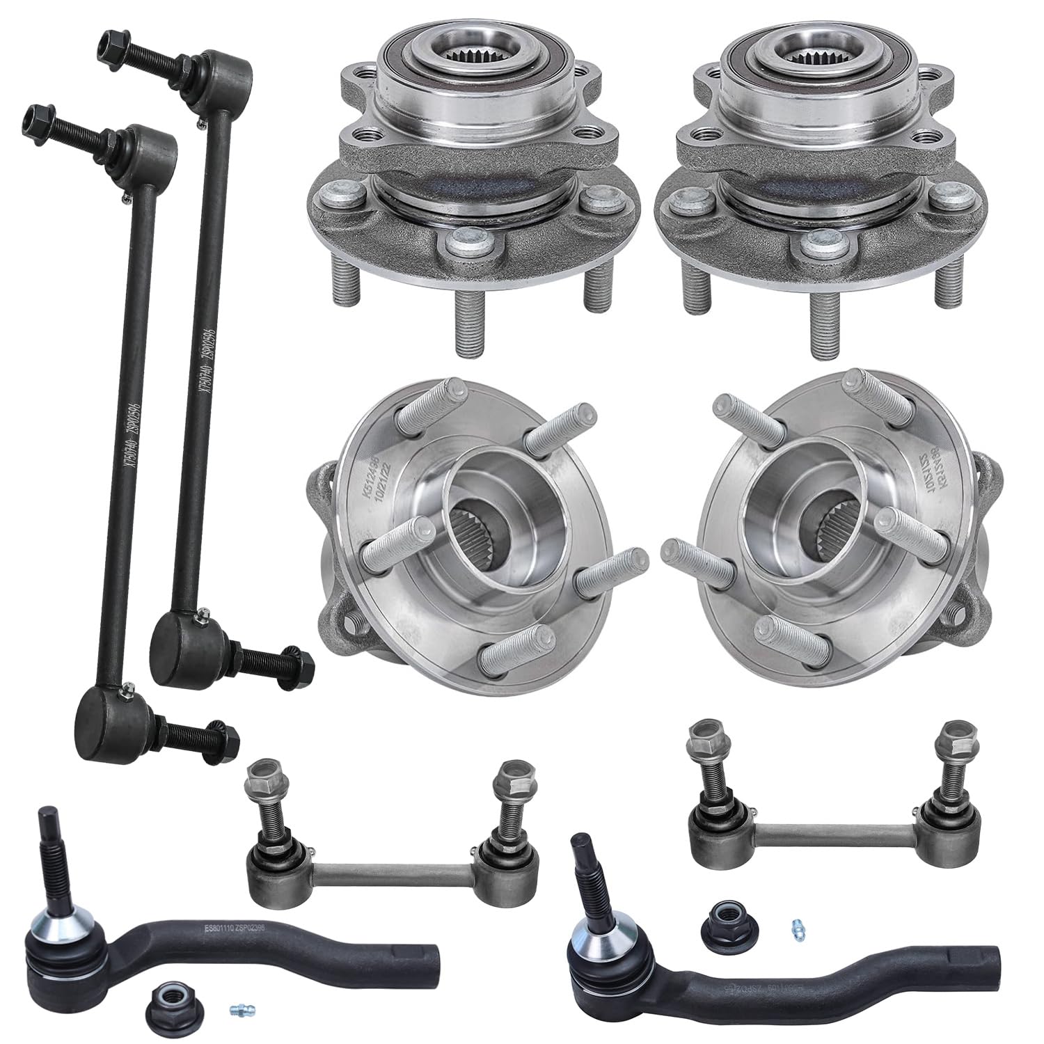10pc Front & Rear Wheel Hub and Bearings Sway Bar Links Tie Rods Suspension Kit