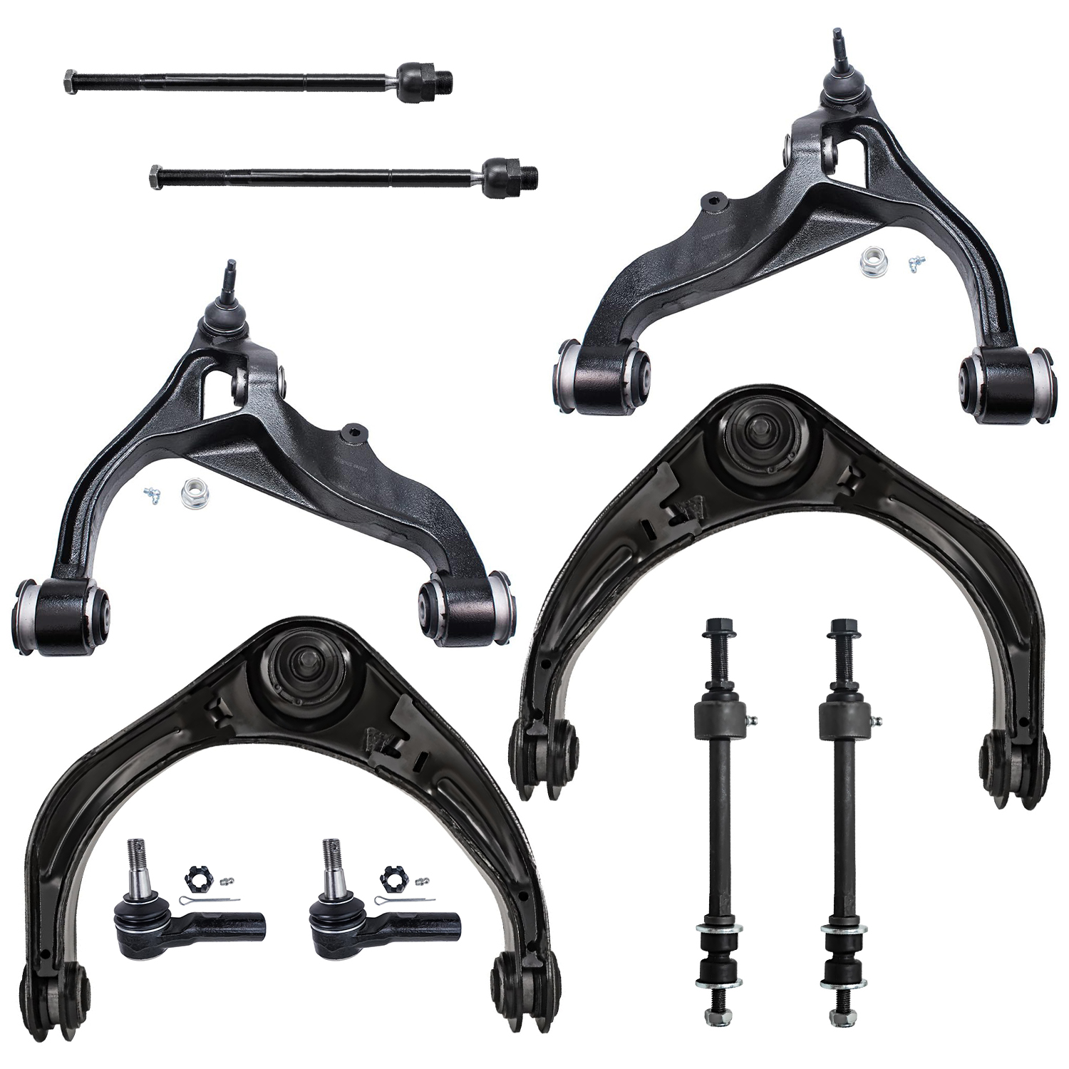 10pc Front Upper Lower Control Arms Tie Rods Sway Bar Links Suspension Kit