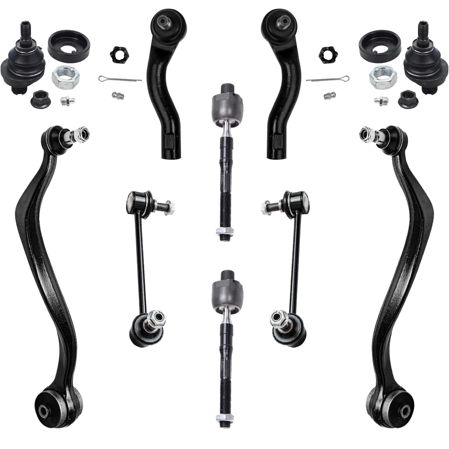 10pc Front Lower Rearward Control Arms Tie Rods Sway Bar Links Suspension Kit