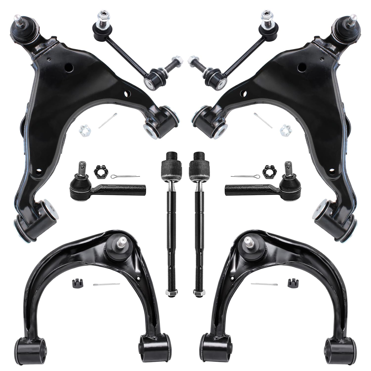 10pc Front Upper Lower Control Arms Tie Rods Sway Bar Links Suspension Kit
