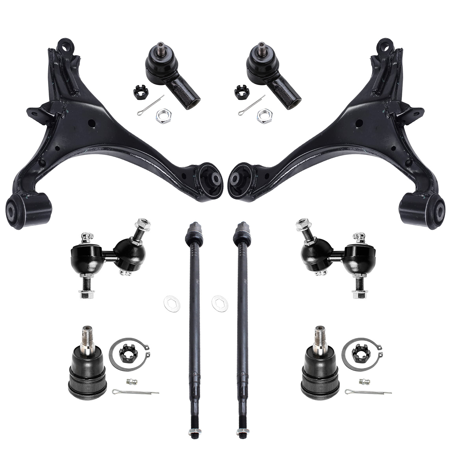 10pc Front Lower Control Arms Tie Rods Sway Bar Links Suspension Kit