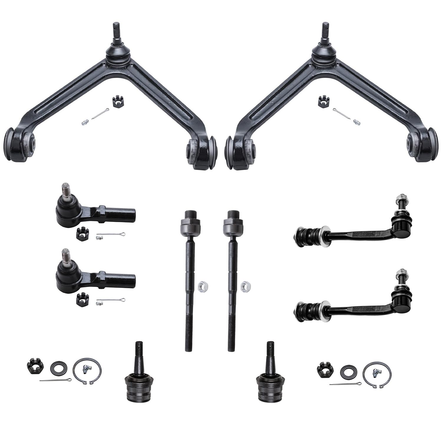 10pc Front Upper Control Arms Ball Joints Tie Rods Sway Bar Links Suspension Kit