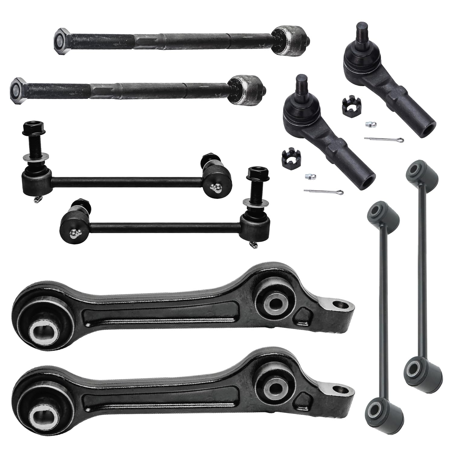 10pc Front Lower Rearward Control Arms Sway Bar Links Tie Rods Suspension Kit