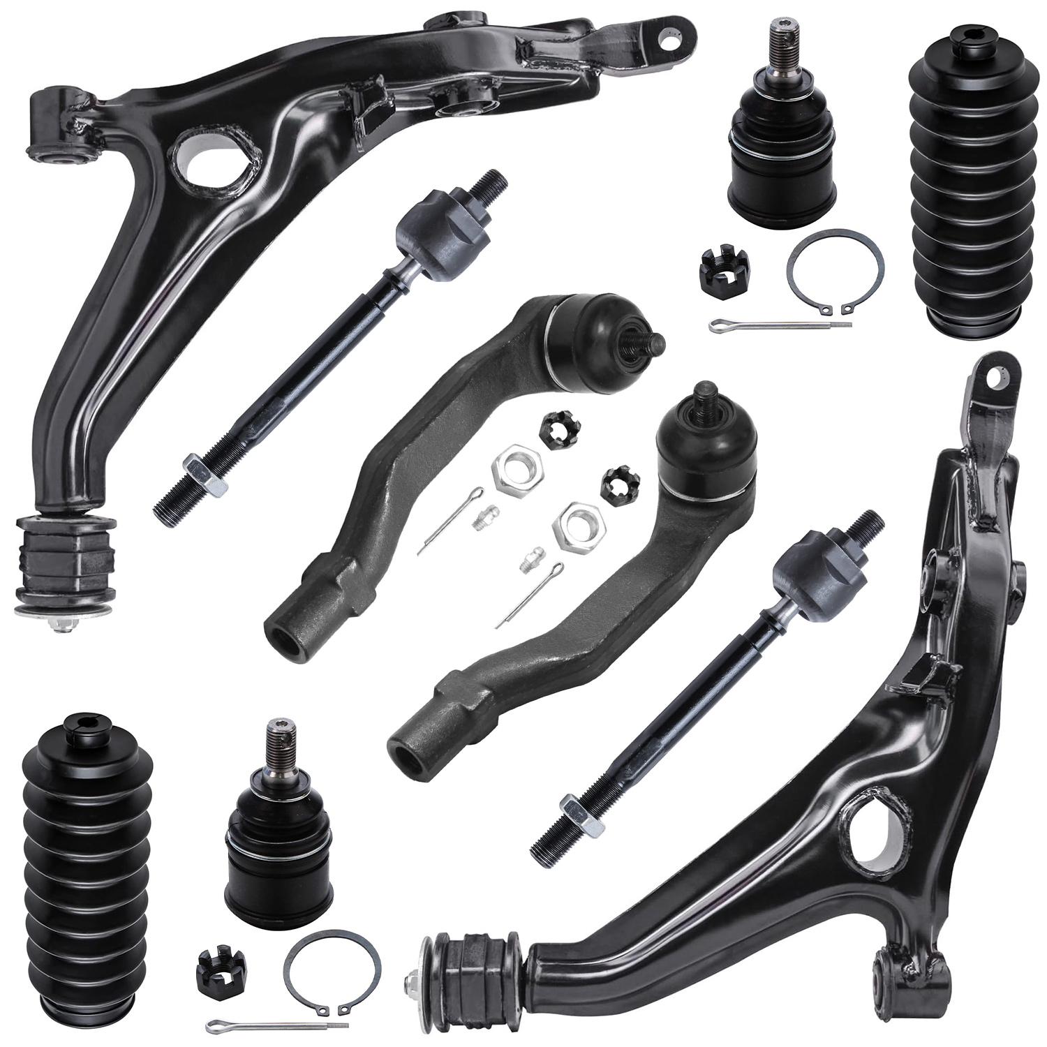 10pc Front Lower Control Arms Ball Joints Tie Rods Suspension Kit