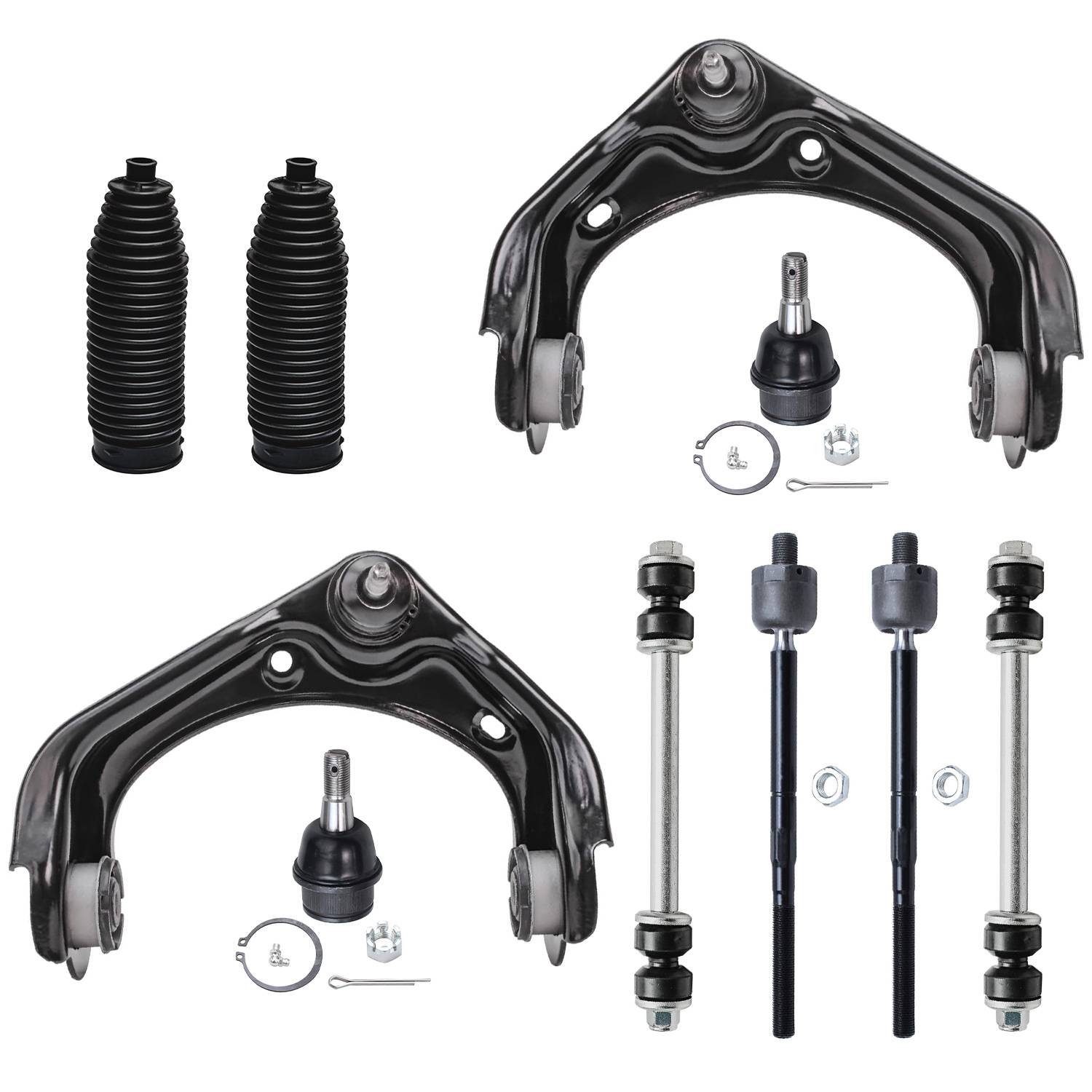 10pc Front Upper Control Arms Ball Joints Tie Rods Sway Bar Links Suspension Kit