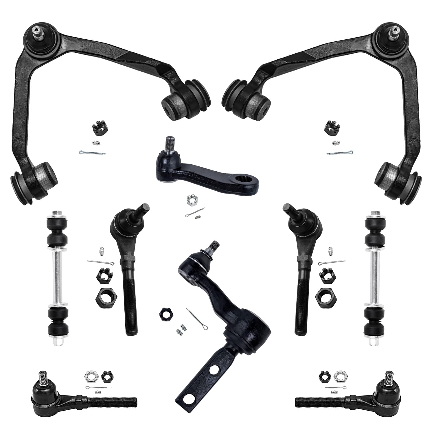 10pc Front Upper Control Arms Tie Rods Sway Bar Links Suspension Kit