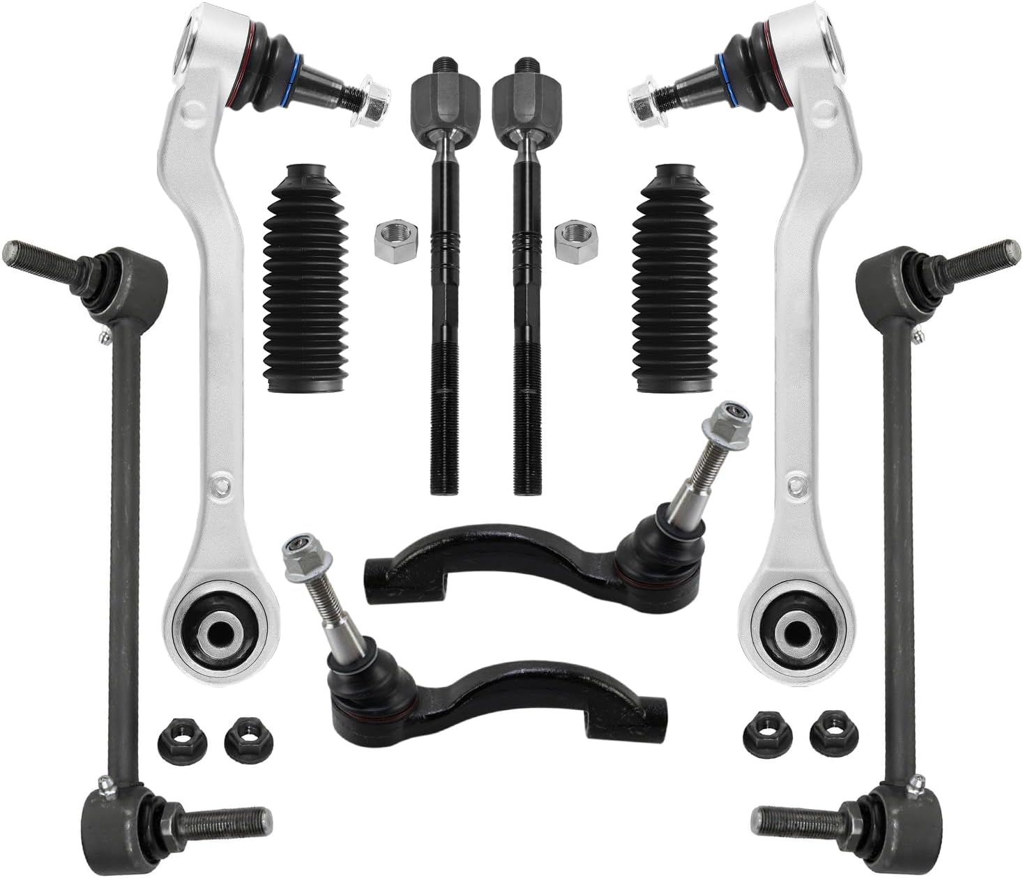 10pc Front Lower Rearward Control Arms Sway Bar Links Tie Rods Suspension Kit