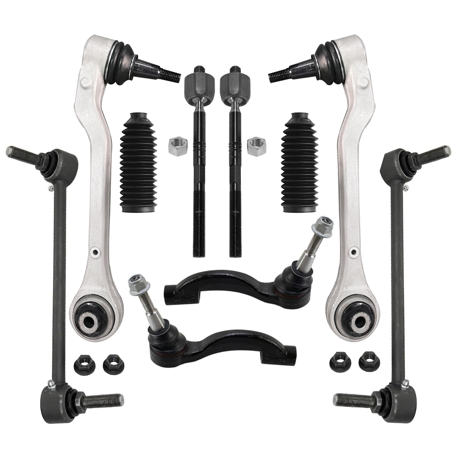 10pc Front Lower Rearward Control Arms Sway Bar Links Tie Rods Suspension Kit