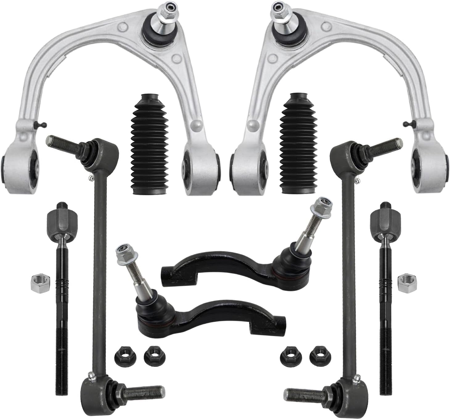 10pc Front Upper Control Arms Sway Bar Links Tie Rods Suspension Kit