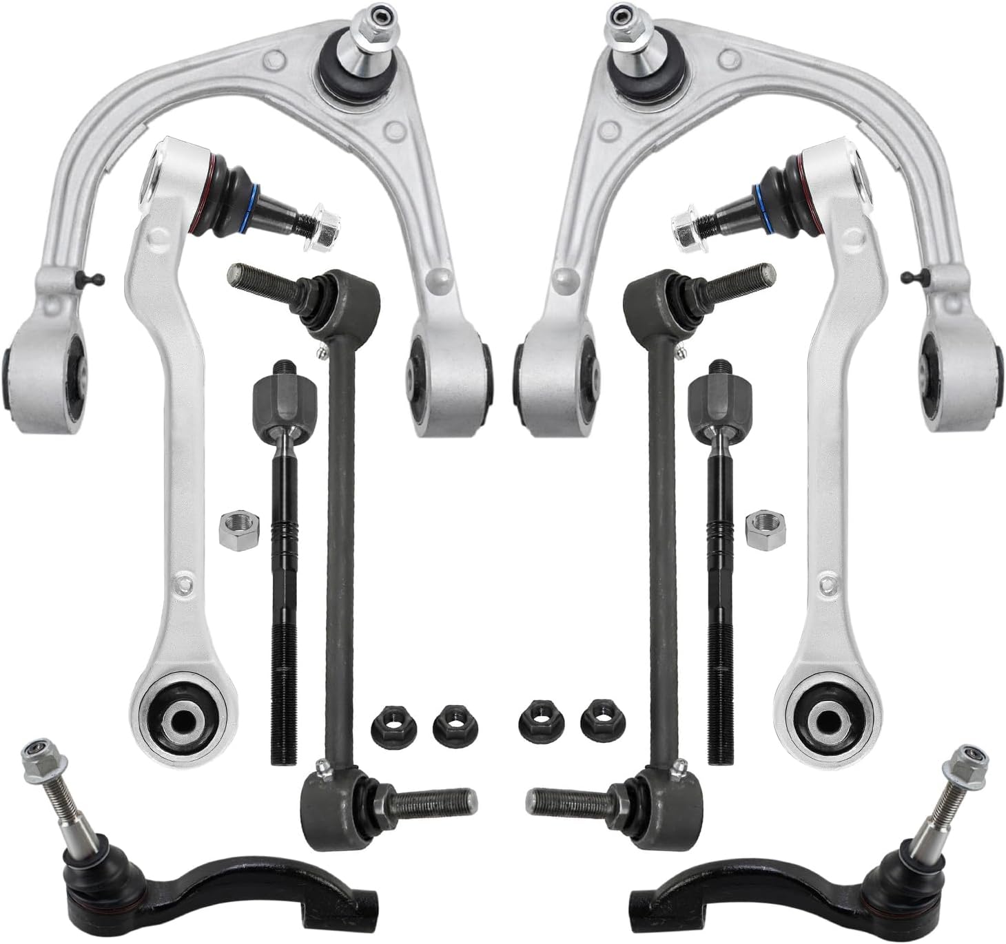 10pc Front Upper Lower Rearward Control Arms Tie Rods Suspension Kit