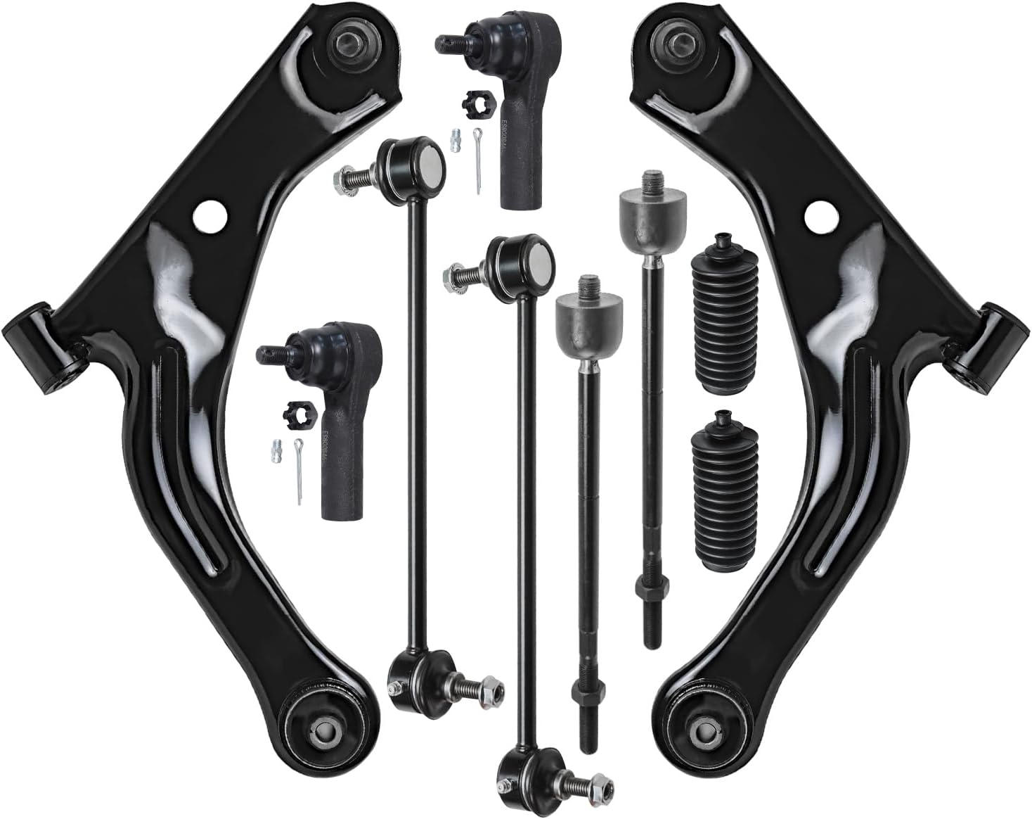 10pc Front Lower Control Arms Inner Outer Tie Rods Sway Bar Links Suspension Kit