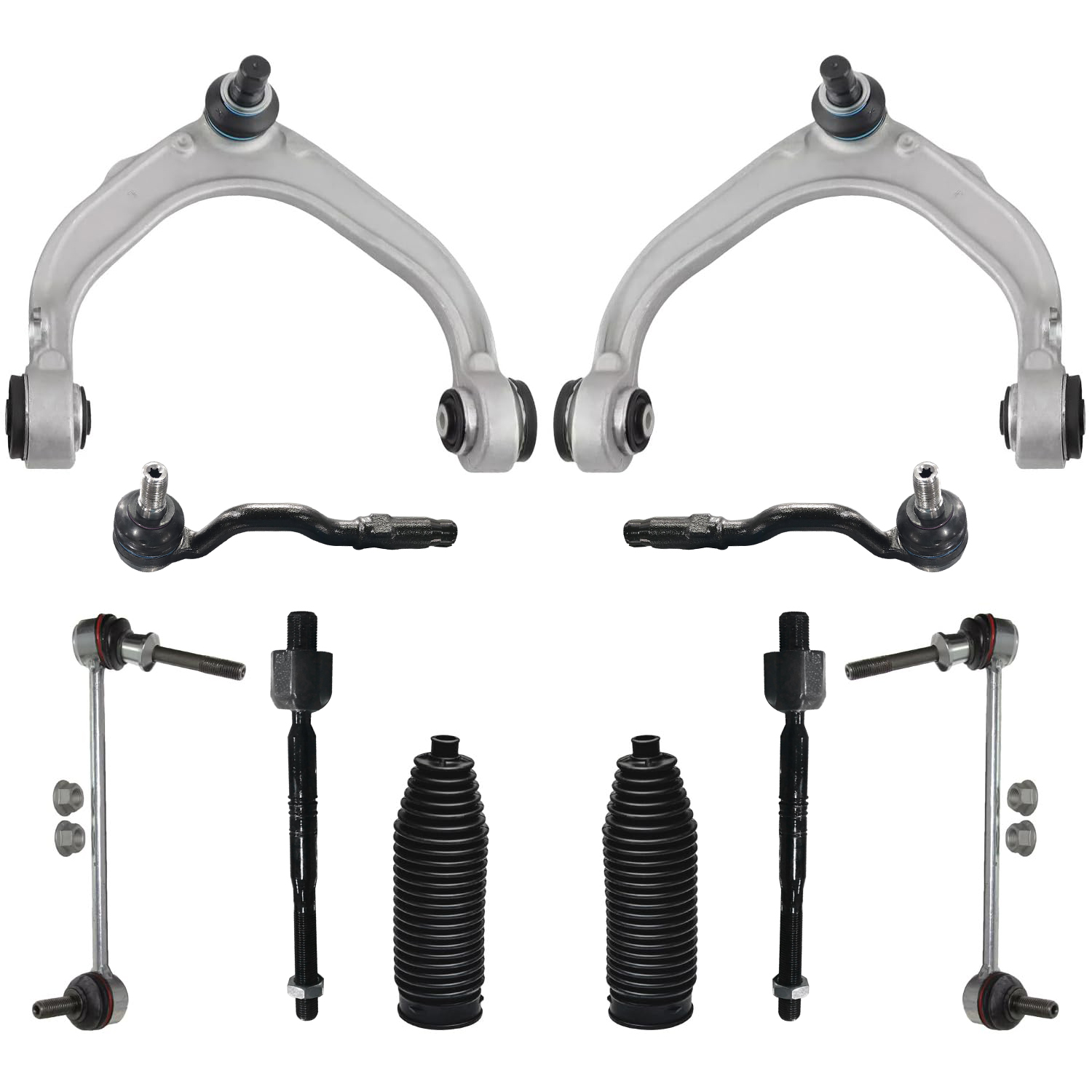 10pc Front Upper Control Arms Tie Rods Sway Bar Links Suspension Kit