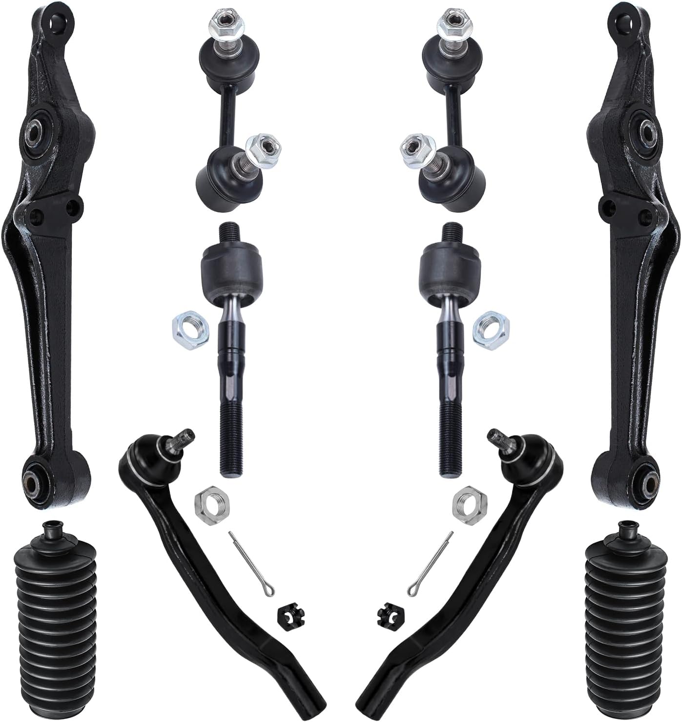 10pc Front Lower Control Arms Tie Rods Sway Bar Links Suspension Kit