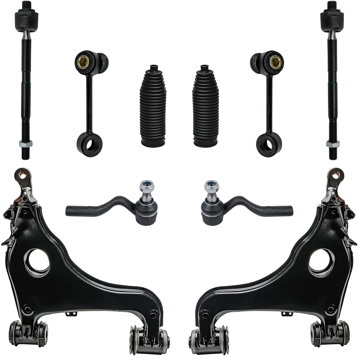 10pc Front Lower Control Arms Tie Rods Sway Bar Links Suspension Kit