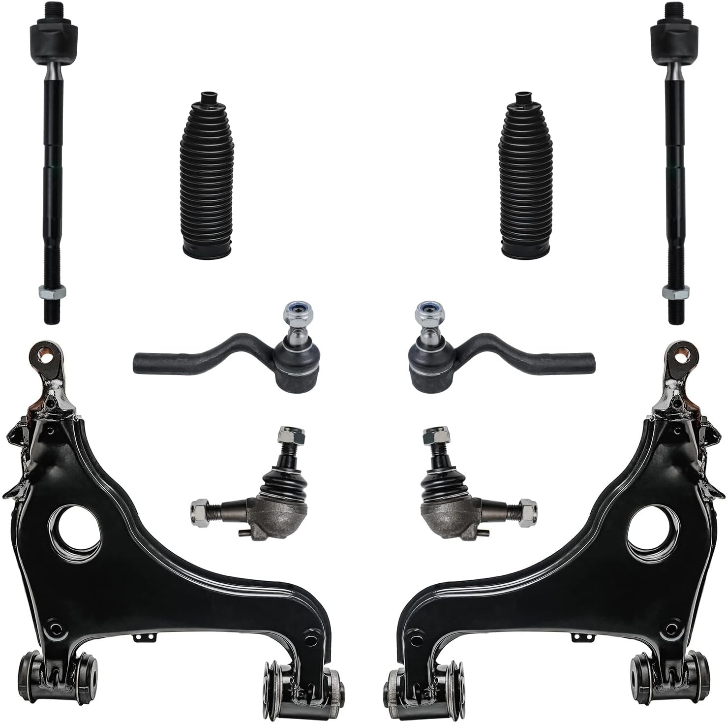 10pc Front Lower Control Arms Ball Joints Inner Outer Tie Rods Suspension Kit