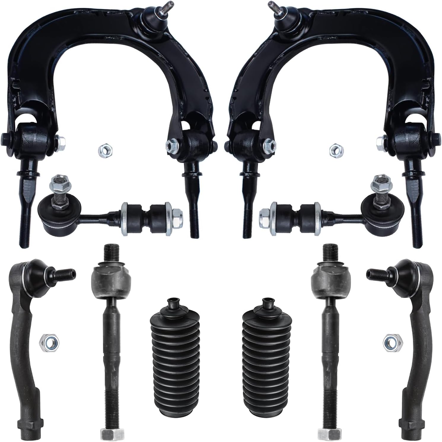10pc Front Upper Control Arms Inner Outer Tie Rods Sway Bar Links Suspension Kit