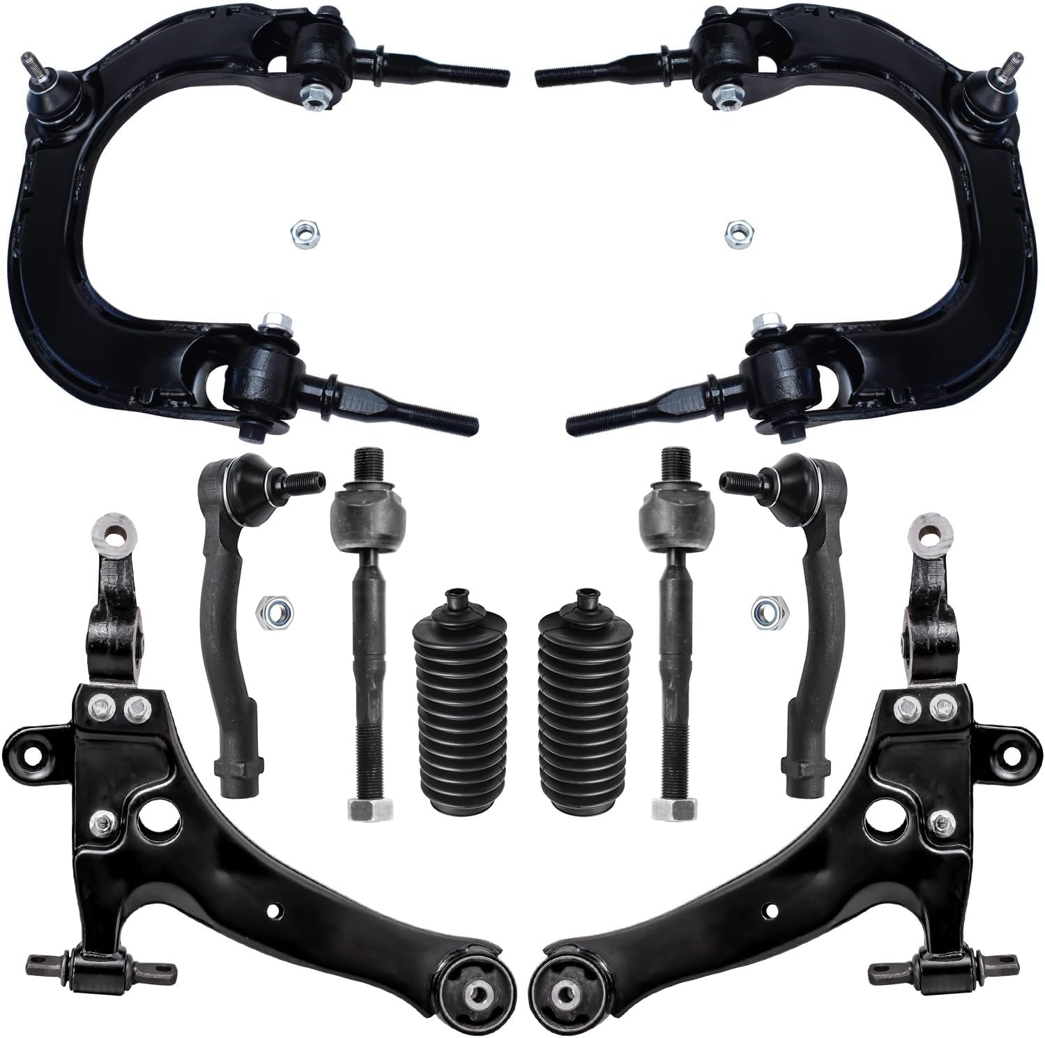 10pc Front Upper Lower Control Arms Inner Outer Tie Rods Suspension Kit