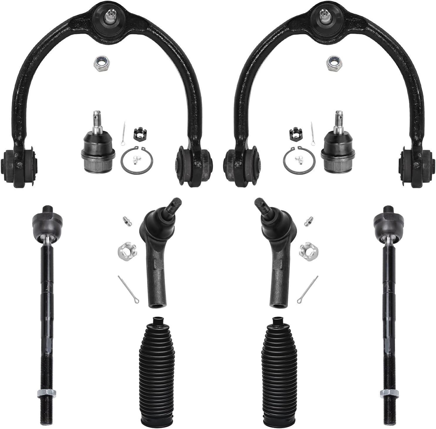 10pc Front Upper Control Arms Lower Ball Joints Tie Rods Suspension Kit