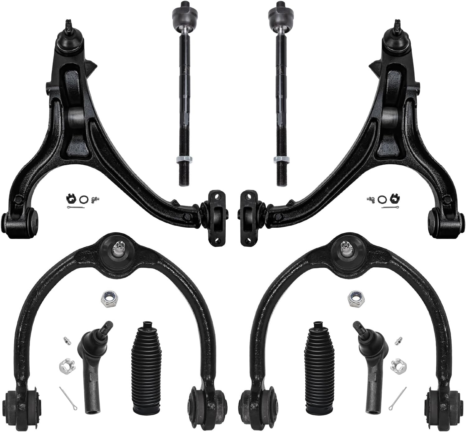 10pc Front Upper Lower Control Arms Inner Outer Tie Rods Suspension Kit