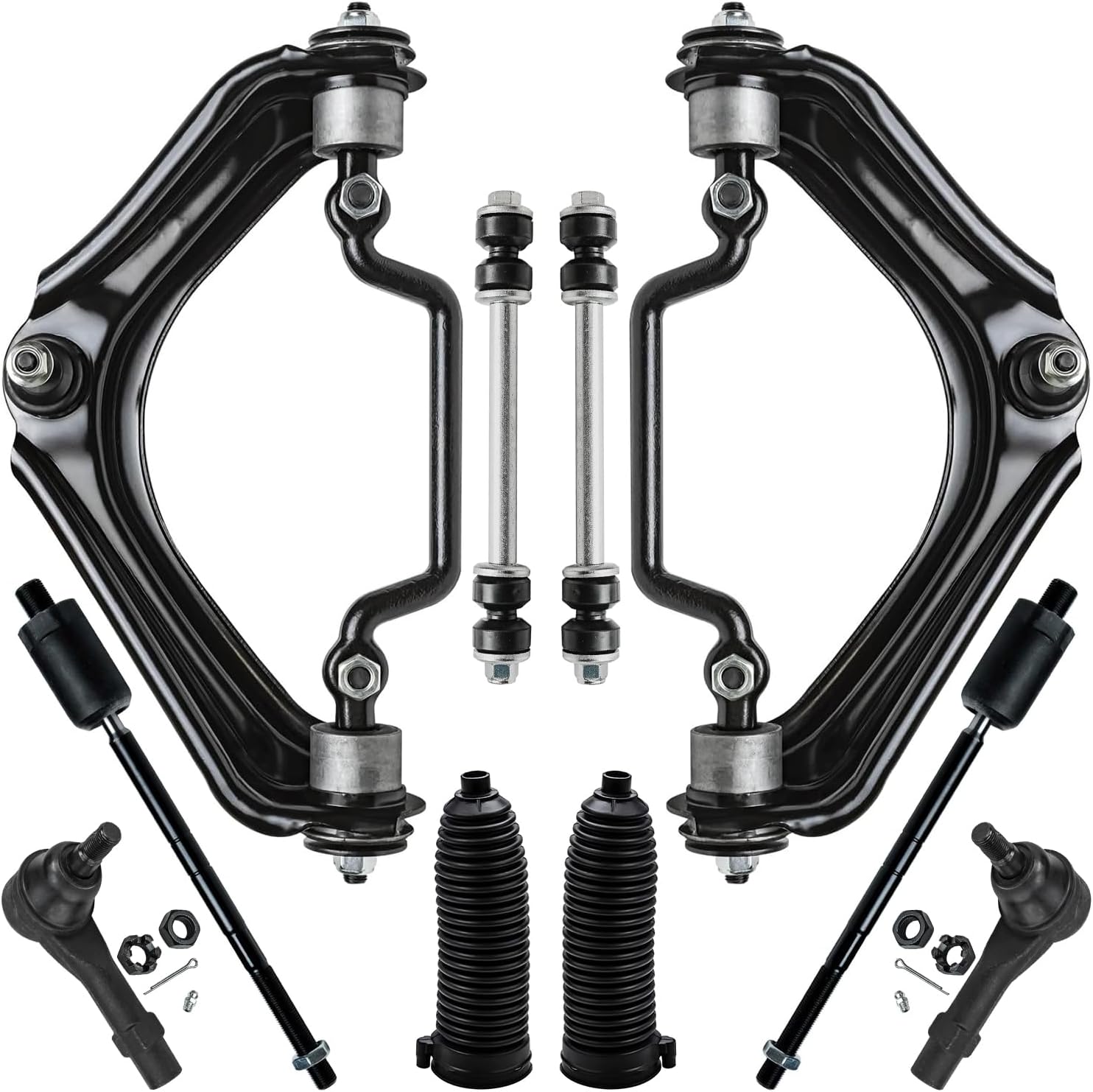 10pc Front Upper Control Arms Tie Rods Sway Bar Links Suspension Kit