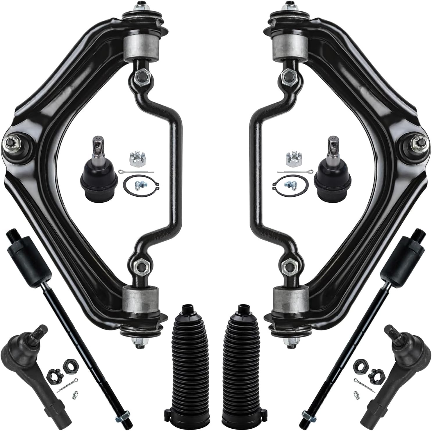 10pc Front Upper Control Arms Lower Ball Joints Tie Rods Suspension Kit