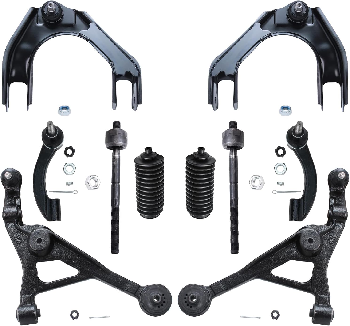 10pc Front Upper Lower Control Arms Inner Outer Tie Rods Suspension Kit