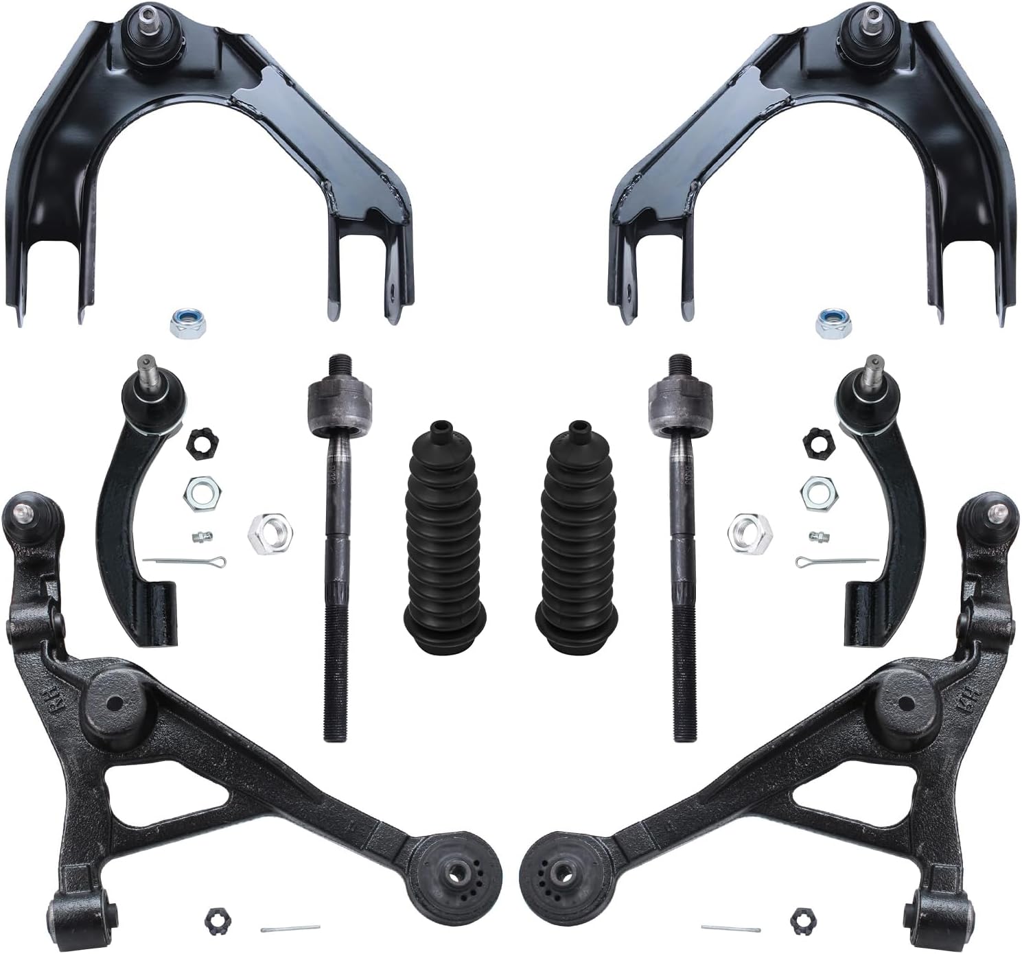10pc Front Upper Lower Control Arms Inner Outer Tie Rods Suspension Kit