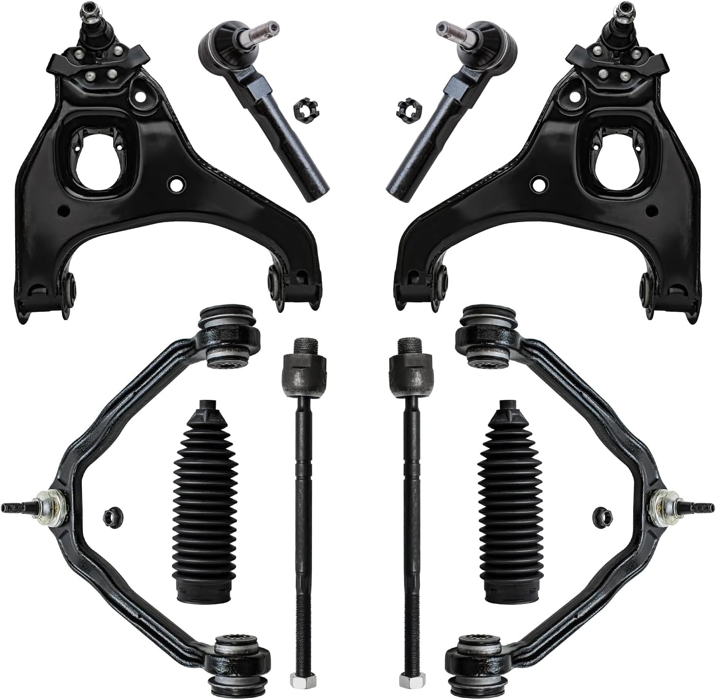 10pc Front Upper Lower Control Arms Inner Outer Tie Rods Suspension Kit