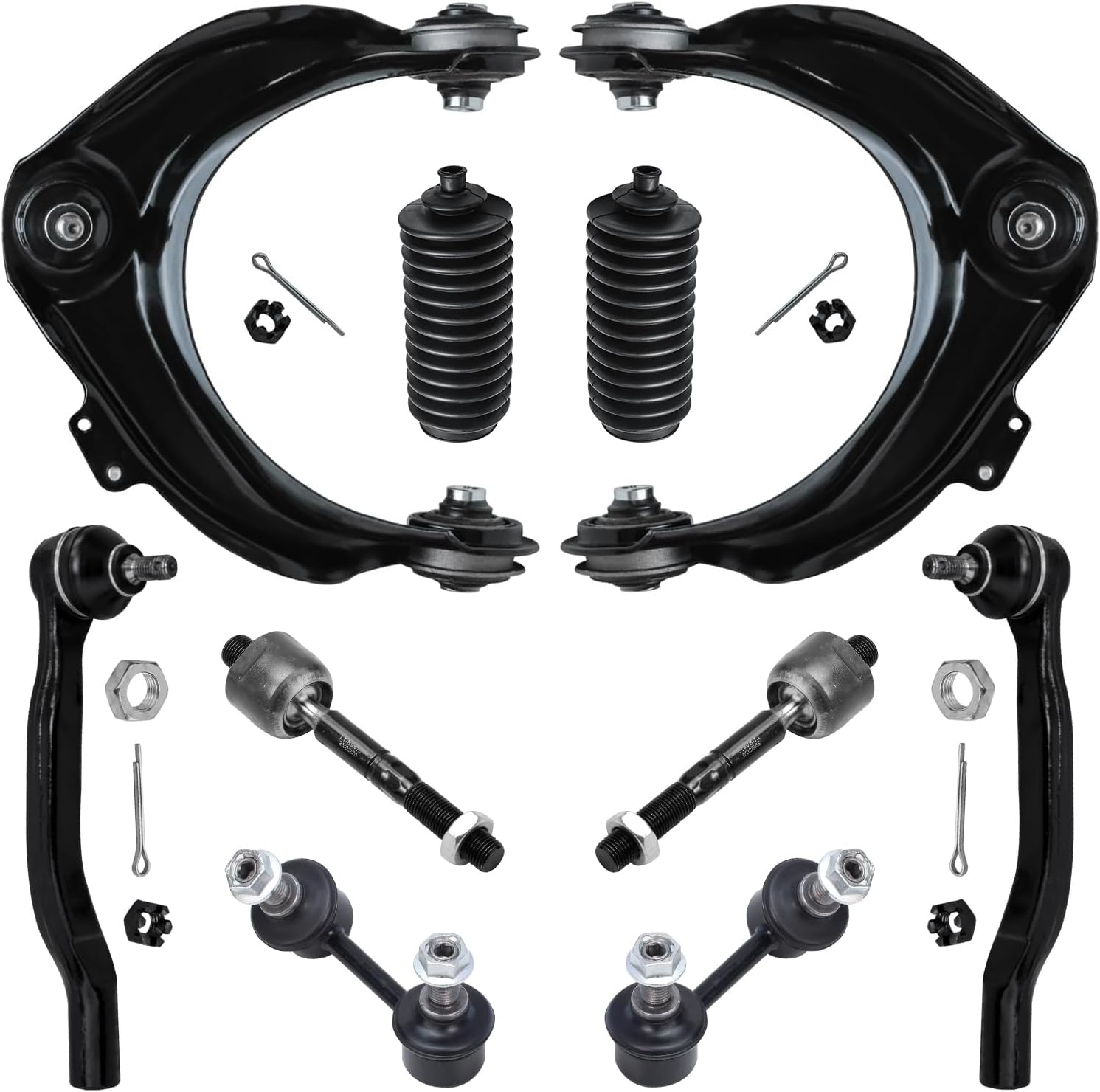 10pc Front Upper Control Arms Inner Outer Tie Rods Sway Bar Links Suspension Kit