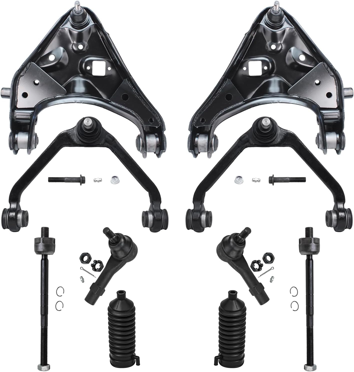 10pc Front Upper Lower Control Arms Inner Outer Tie Rods Suspension Kit