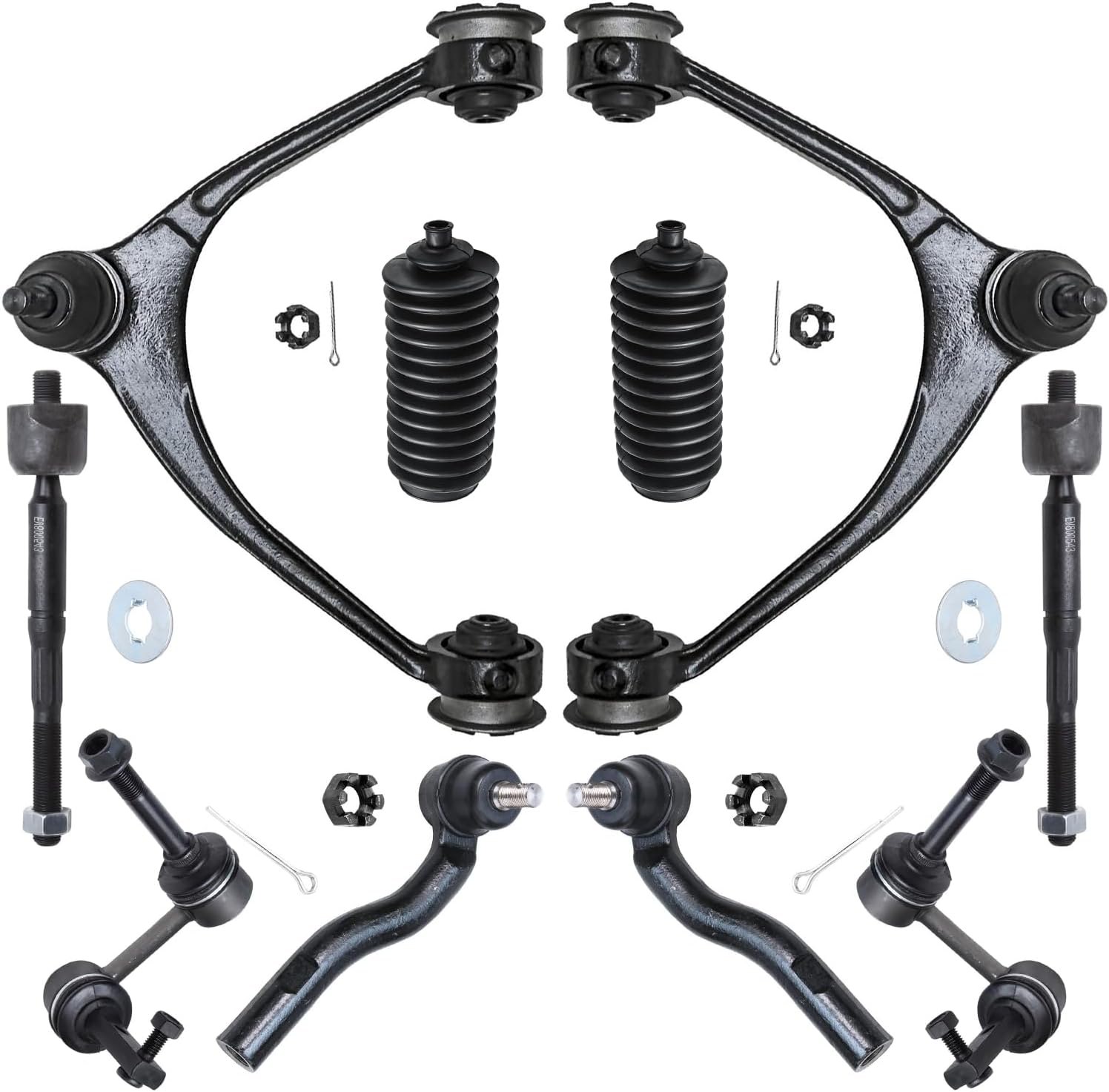 10pc Front Upper Control Arms Inner Outer Tie Rods Sway Bar Links Suspension Kit