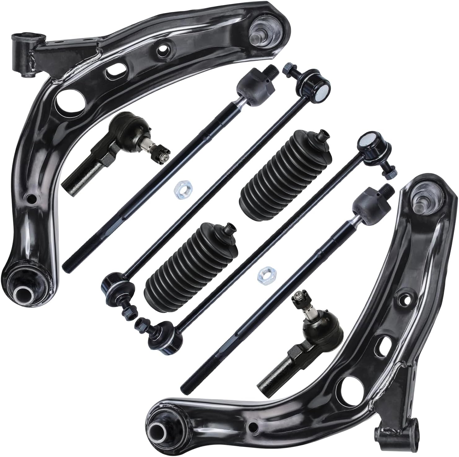 10pc Front Lower Control Arms Inner Outer Tie Rods Sway Bar Links Suspension Kit